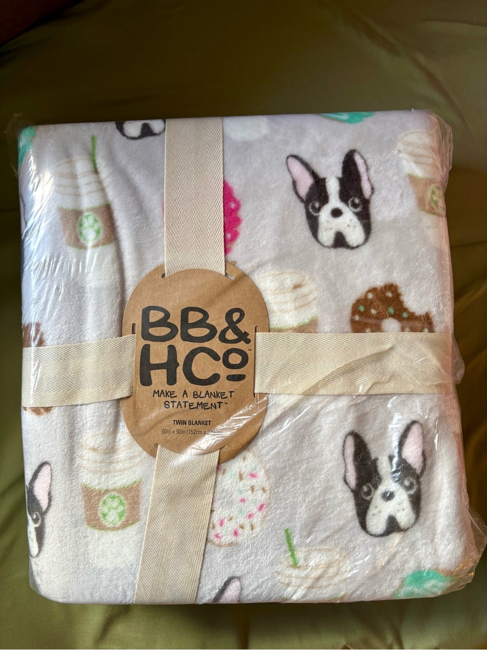 Boston Terrier/Frenchie Donut & Coffee Pup Twin Blanket